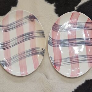 Vintage 1960s Hand-Painted Pink and Black Ceramic Serving Platters SET OF 2